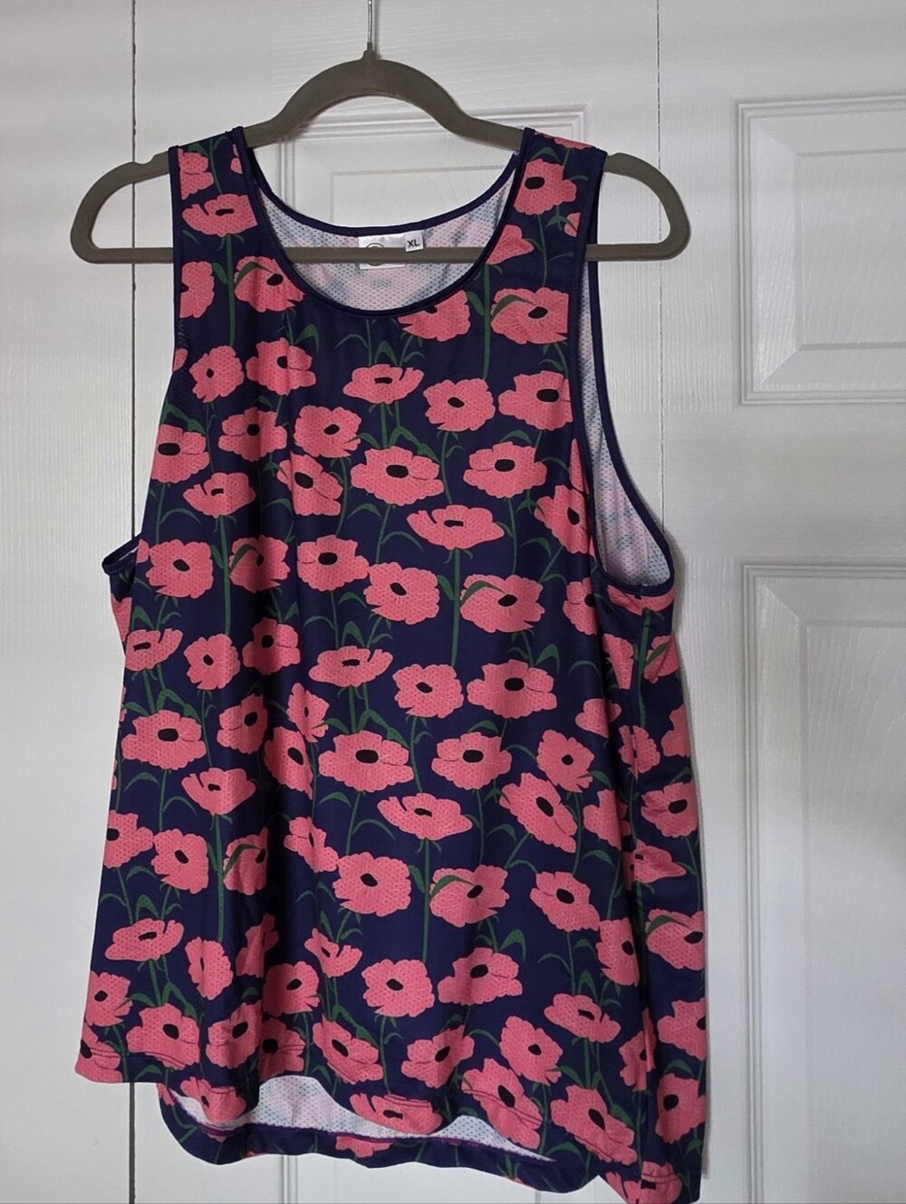 Brown DOG Mens Floral Tank Top - Red on Navy